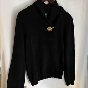 Ralph Lauren black sweater with gold buckle - size large. Cozy yet classy!